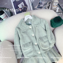 Girls coat autumn and winter foreign style big childrens woolen childrens all-match fur all-in-one mid-length woolen childrens coat