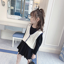 Girls autumn vest Academy style 2021 New Wild Girl coat foreign style vneck childrens knitted vest