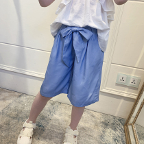 Girls summer dress wide leg pants White 2021 New Fashion thin pants cotton linen childrens Capri pants summer