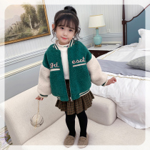 The girls lamb hair coat Winter model 2021 New Foreign color color baseball suit thick childrens winter clothes