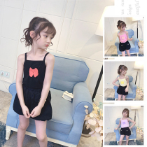 Girls sling bow Ice Silk 2021 New Pink crisp blouse childrens vest modal summer short