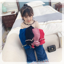 Ran Ran girl sweater inside 2021 autumn and winter New sweater Foreign Air wooden ear Purple Childrens base shirt