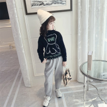 The girl sweater mink velvet 2021 autumn and winter New Fashion round neck black thin velvet childrens knitwear women
