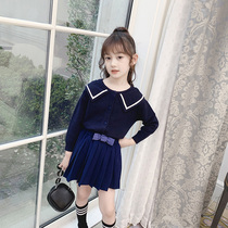 Ran Rans girl sweater coat Academy style autumn clothing 2021 New Korean version of foreign style childrens clothing girl knitted cardigan