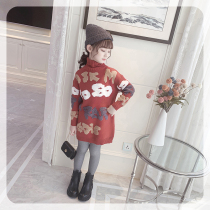 Girl sweater autumn and winter 2021 New Long Halloween winter dress high neck warm childrens sweater