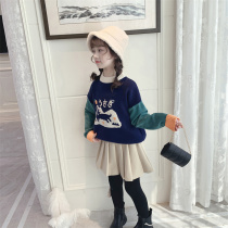 Ran Ran sweater girl fashionable pullover top 2021 autumn and winter New sweater loose childrens sweater