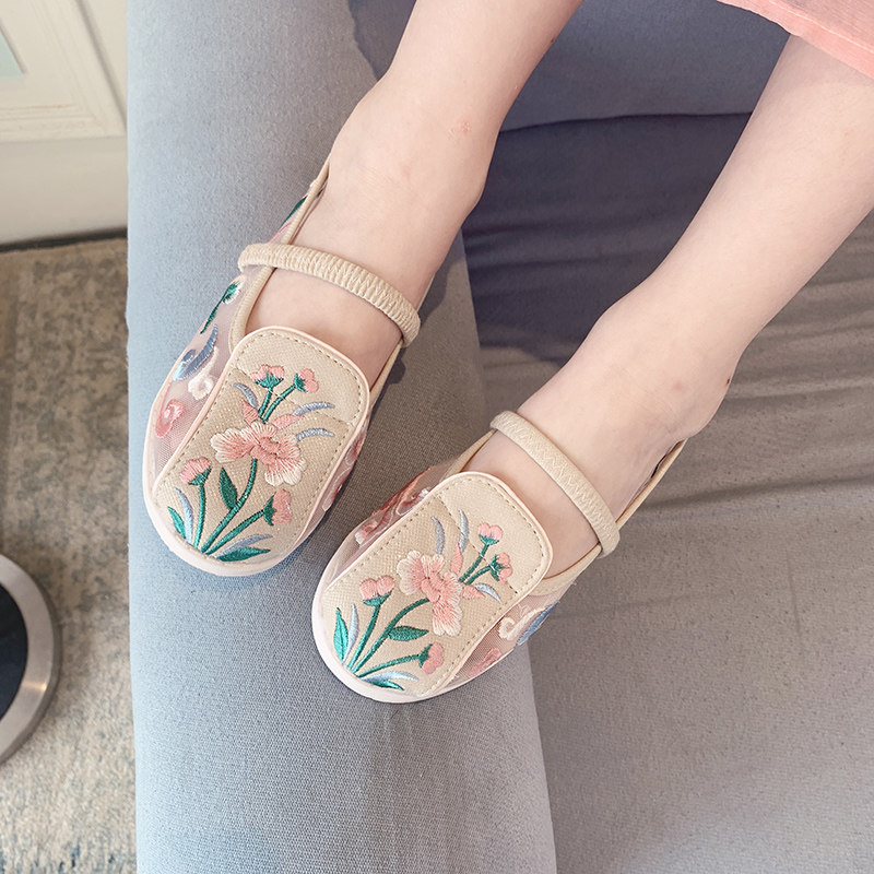 Girl Hanfu Shoes Children Online Shoes 2021 Summer New Baby Embroidered Shoes Cloth Shoes China Wind Shoes Breathable