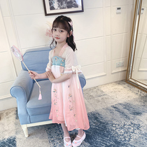 Girls Hanfu summer short sleeve Super fairy 2021 New Chinese style little girl flower fairy costume children Tang suit summer