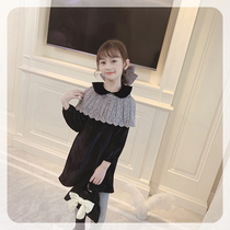 Girl dress winter 2021 new baby girl winter dress plus velvet foreign velvet childrens skirt winter