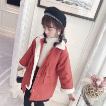 Ran Rans girl Parker clothing winter thickened 2021 new red cotton clothing long plus velvet childrens winter clothing