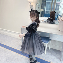 Girls Hepburn dress 2021 autumn new girl puff dress foreign style mesh lace children princess dress