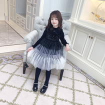 Girl dress autumn and winter 2021 new fashion foreign style skirt black gauze dress children princess dress