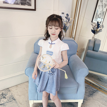 Girls Republic of China style set 2021 New retro Chinese style cotton coat childrens summer skirt two-piece summer