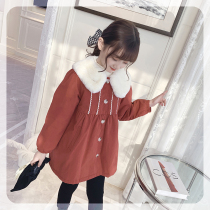 The girl red cotton clothes autumn and winter 2021 New Princess winter coat long girl Parker