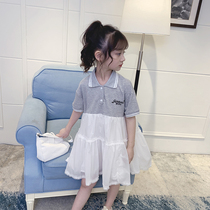 Girls polo dress summer 2021 New stitching sports fashion foreign style short sleeve skirt childrens casual skirt summer