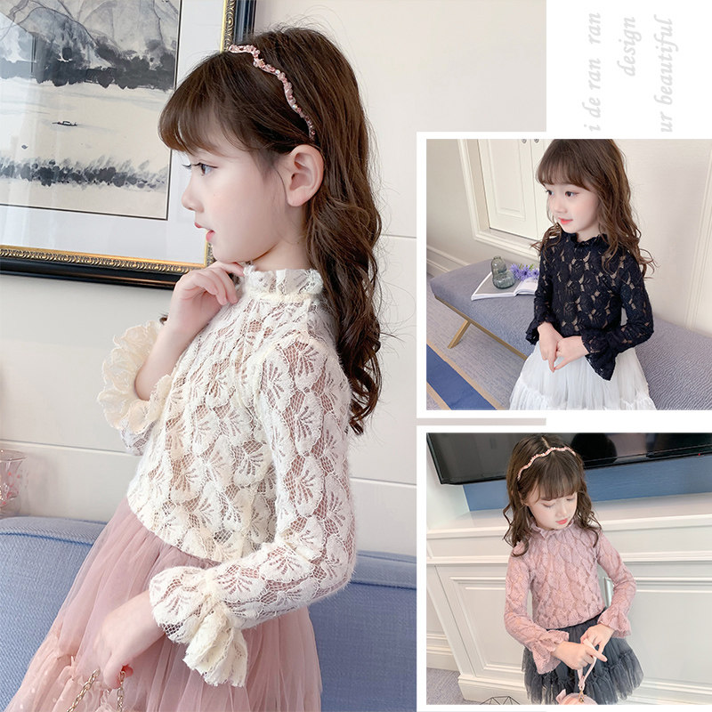 Girls Long Sleeve T - shirt 2023 Spring and Autumn Clothing girl Super Ocean Princess lace hits a skeleton children's tops