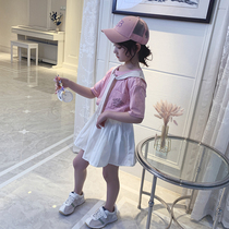Girls Academy Style Set Summer 2021 New Little Girl foreign style short sleeve children pleated skirt two-piece summer