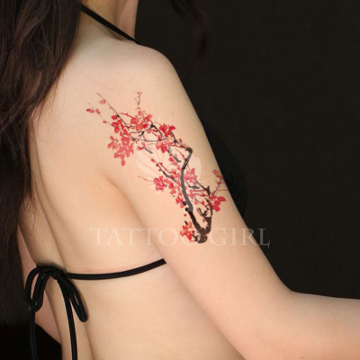 Không thấm nước nữ dài hạn màu nước mận đỏ Trung Quốc sơn studio ảnh body painting ngực đùi nhãn dán hình xăm hình xăm giả lâu phai