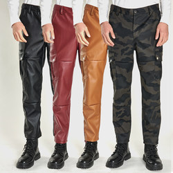 Spring and Autumn Camouflage American Casual Leather Pants Pants Leather Pants Motorcycle Windproof Waterproof Dirty Resistant Multi-Pocket Leather Pants