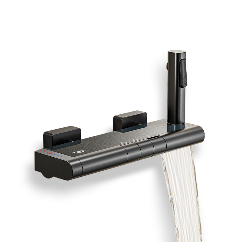 German All-Copper Bathtub Faucet with Hot and Cold Water Mixing Valve, Bottom Outlet, Bathroom Shower Head, Mixer Switch, Triple Waterfall