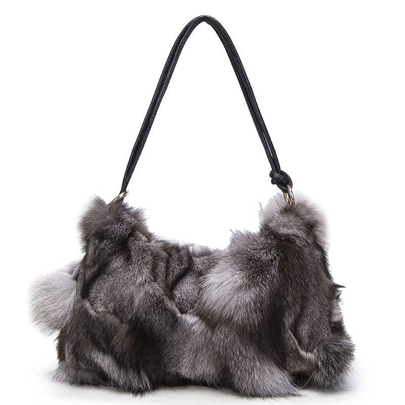Fox Fur Bag, High-End Real Fur Bag, Retro Crescent Bag, Large-Capacity Handbag, Commuter Armpit Bag