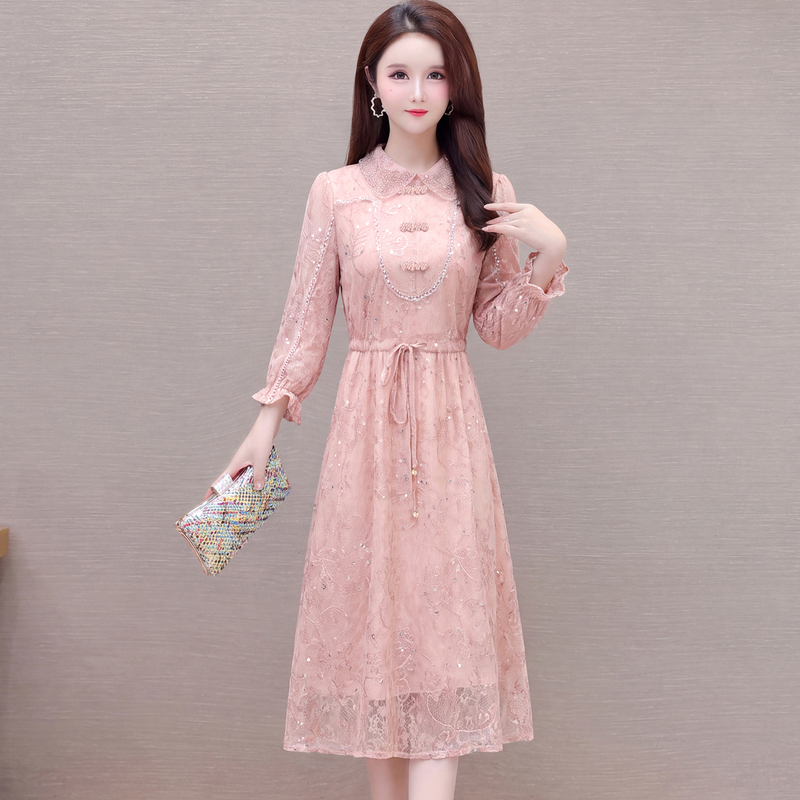 2026 Autumn New Gentle Pink Lace Dress for Women, Long Sleeve, Waist-Cinching, Age-Reducing, Mid-Length Dress 2026 Autumn New Gentle Pink Lace Dress for Women, Long Sleeve, Waist-Cinching, Age-Reducing, Mid-Length Dress