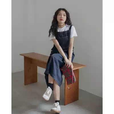 Ouyang Xi retro denim baby bag skirt student age reduction small loose denim skirt medium and long version of the dress female summer
