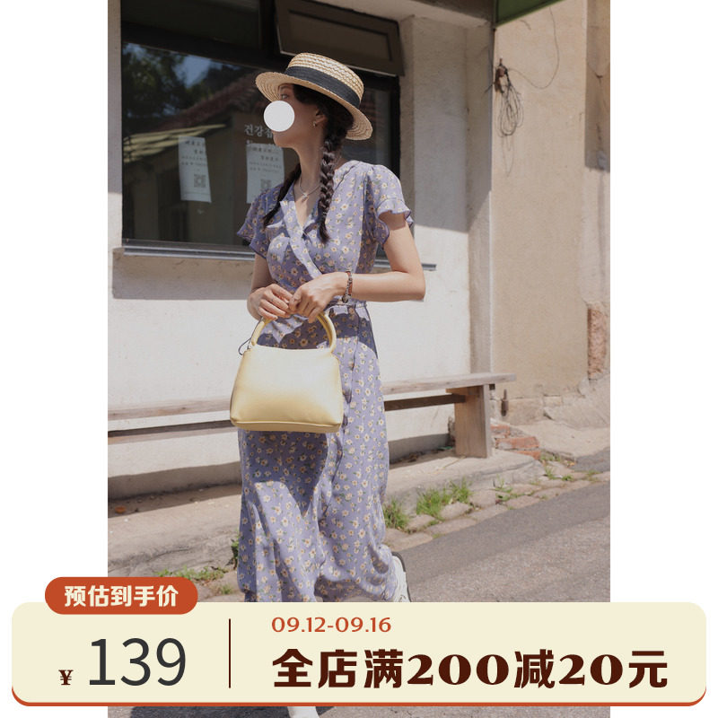 Ouyang Xi one piece waist slim dress summer new design high-end thin floral mid-length skirt