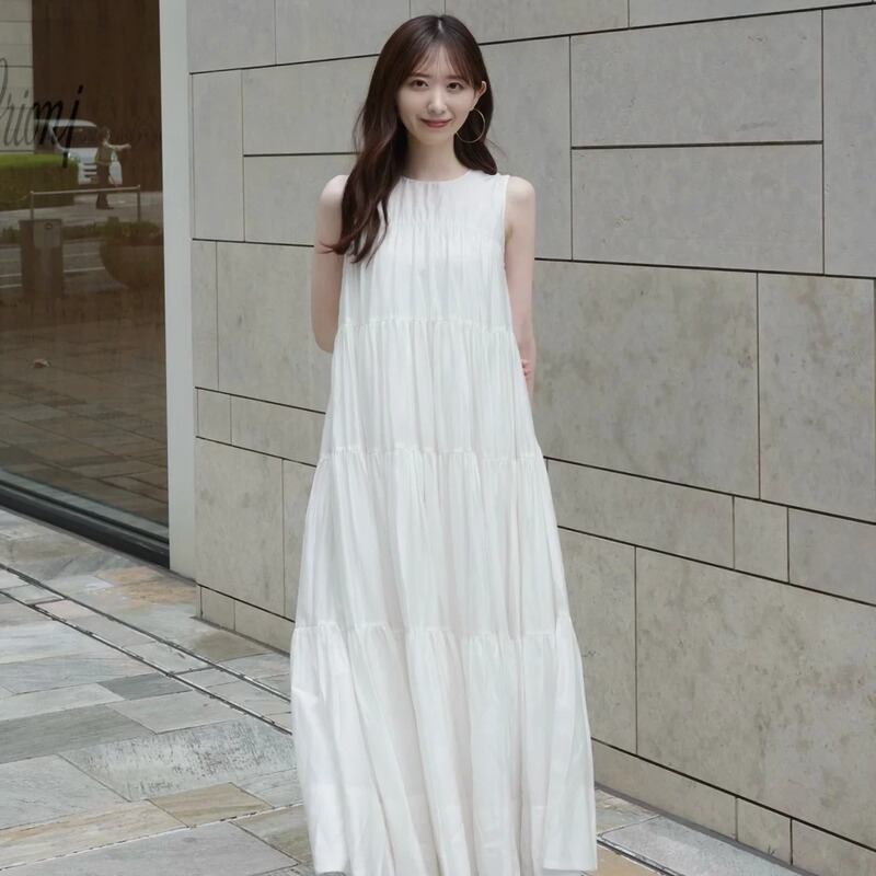 Exclusive Original Anu Pearl-Like Luster 6m Stunning White-Enhancing Skirt Tencel Tank Top Sleeveless Dress