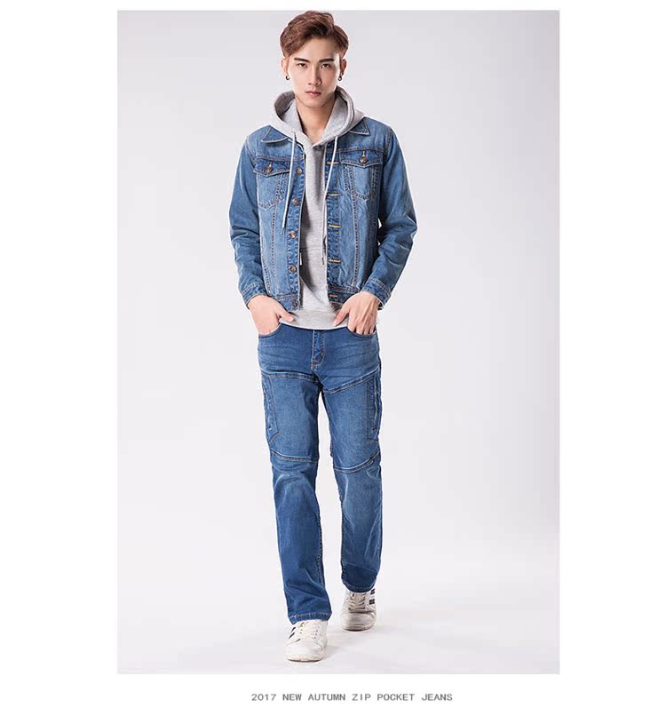 Mùa hè quần jean nam co giãn quần dài thẳng cộng với phân bón XL thanh niên quần dài nam giản dị - Quần jean phong cách thời trang nam