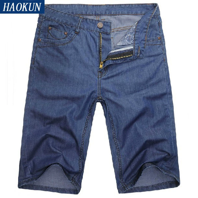 Mùa hè nam siêu mỏng cộng với béo cộng với size quần lửng denim nam chất béo quần 5 điểm - Quần jean