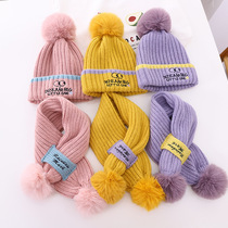 1-5 years old childrens suit Knitted hat scarf two-piece autumn and winter English embroidery baby wool hat warm