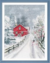 Oven 1241 风景雪景小红房子十字绣图重绘源文件xsd