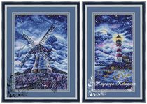 Cross-stitch pattern drawing XSD redraw Saga source file 9954 Starry Sky Series Lighthouse Windmill