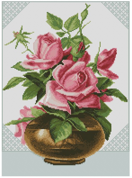 8341 Rose vase flower cross stitch redraw source file XSD