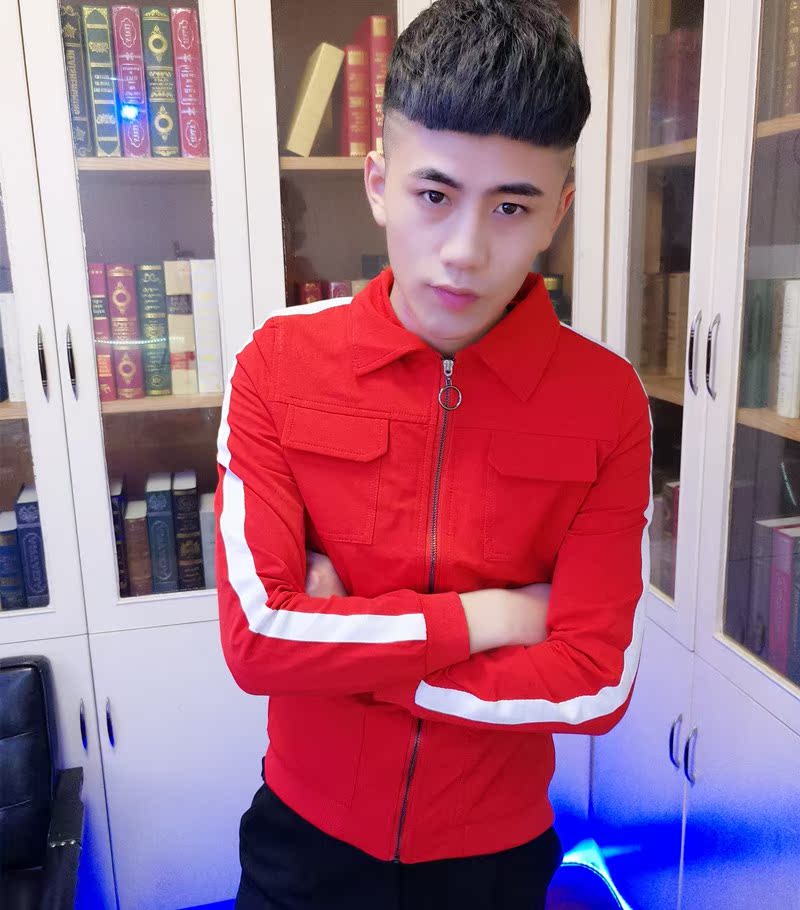 Áo khoác nam phiên bản Hàn Quốc theo xu hướng mùa thu nam mạng nam đỏ tinh thần áo khoác Slim mới đẹp trai hoang dã giản dị áo khoác trung niên