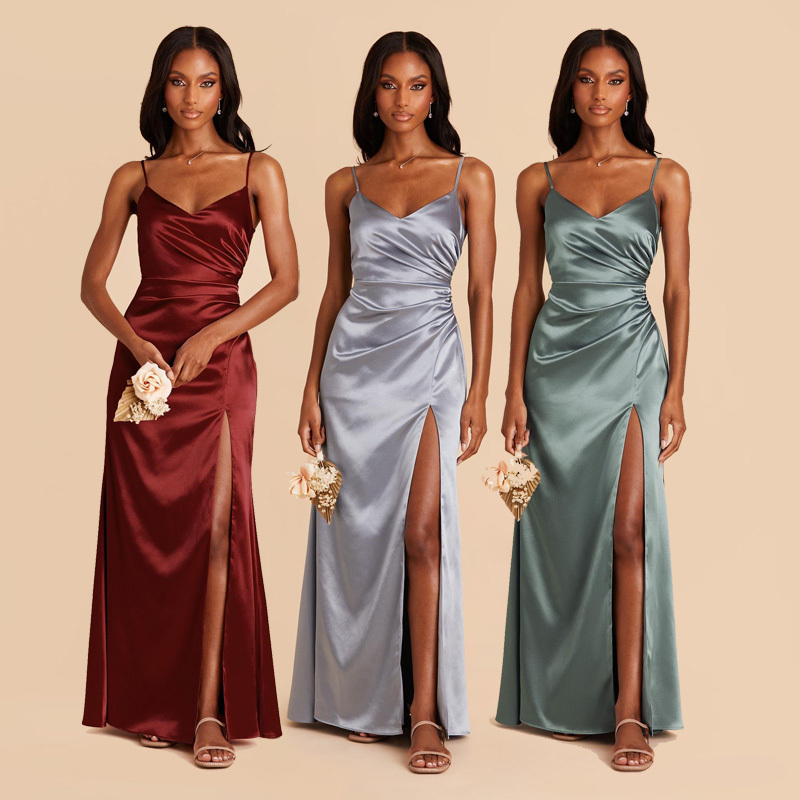 2026 New High-End Satin Fabric Niche Bridesmaid Dress, Everyday Wear, Sister Group Spaghetti Strap V-Neck Bride