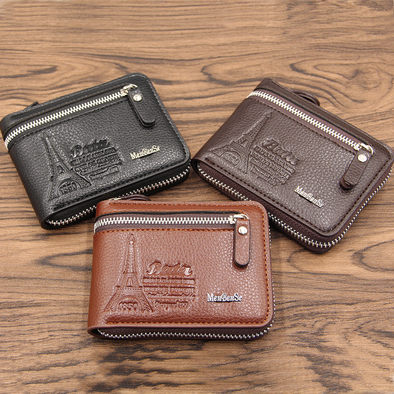 Cheap Clearance Sale, Free Shipping, Men's Short Wallet, Multi-Card Slot Card Holder, Personalized Box-Shaped Wallet with Zipper Coin Purse