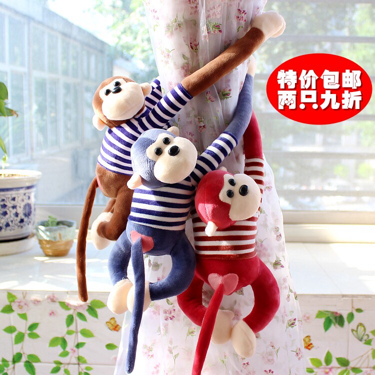 Cute striped long arm hanging monkey plush toy doll baby monkey doll hanging monkey sleeping holding trumpet anti-collision