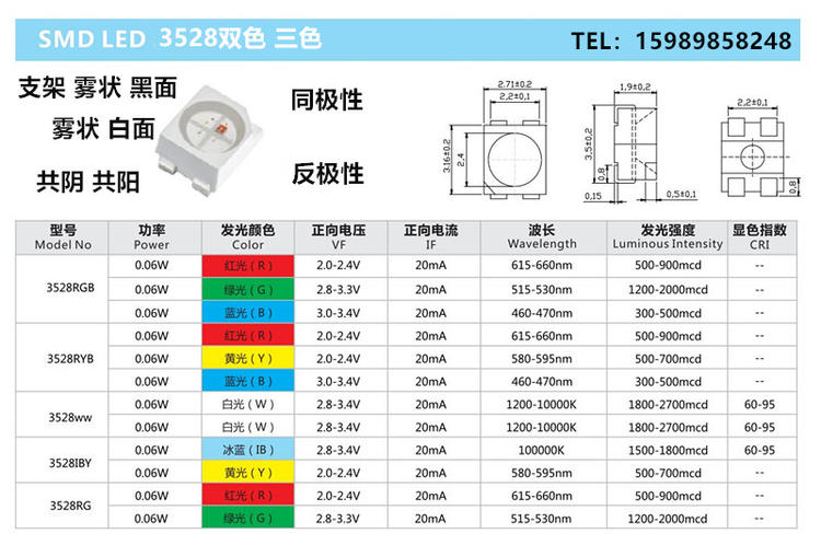 LED3528白红双色 LED3528红白双色LED 汽车灯专用3528灯珠优质