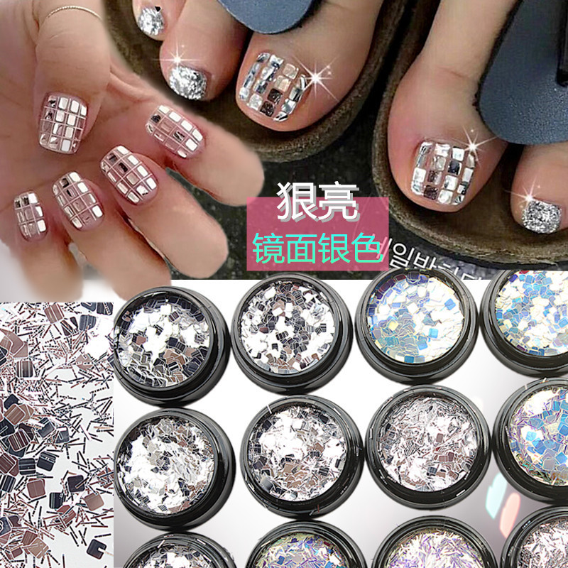 Japanese-Style Nail Art Accessories, Trendy Mirror Silver Ultra-Shiny Silver Rectangular Square Sequins, Glitter Powder, Iridescent Blue Light Rhombus Shape Japanese-Style Nail Art Accessories, Trendy Mirror Silver Ultra-Shiny Silver Rectangular Square Sequins, Glitter Powder, Iridescent Blue Light Rhombus Shape
