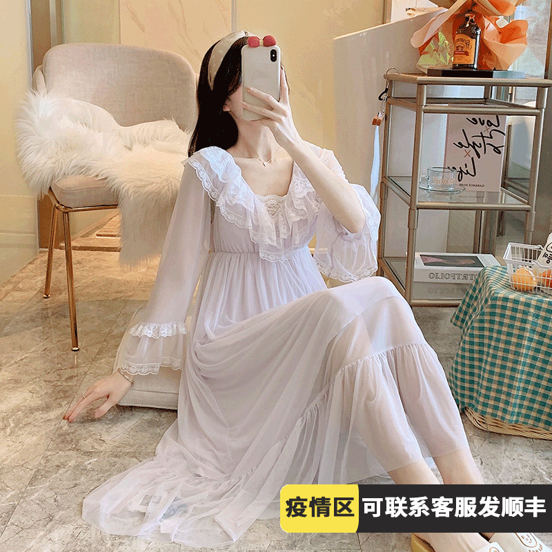 With Chest Cushion Sleeping Dress Lady Spring Autumn Mordale Silk Web Yarn Cute Fairy Palace Princess Pyjamas Pyjamas Summer Home Clothes