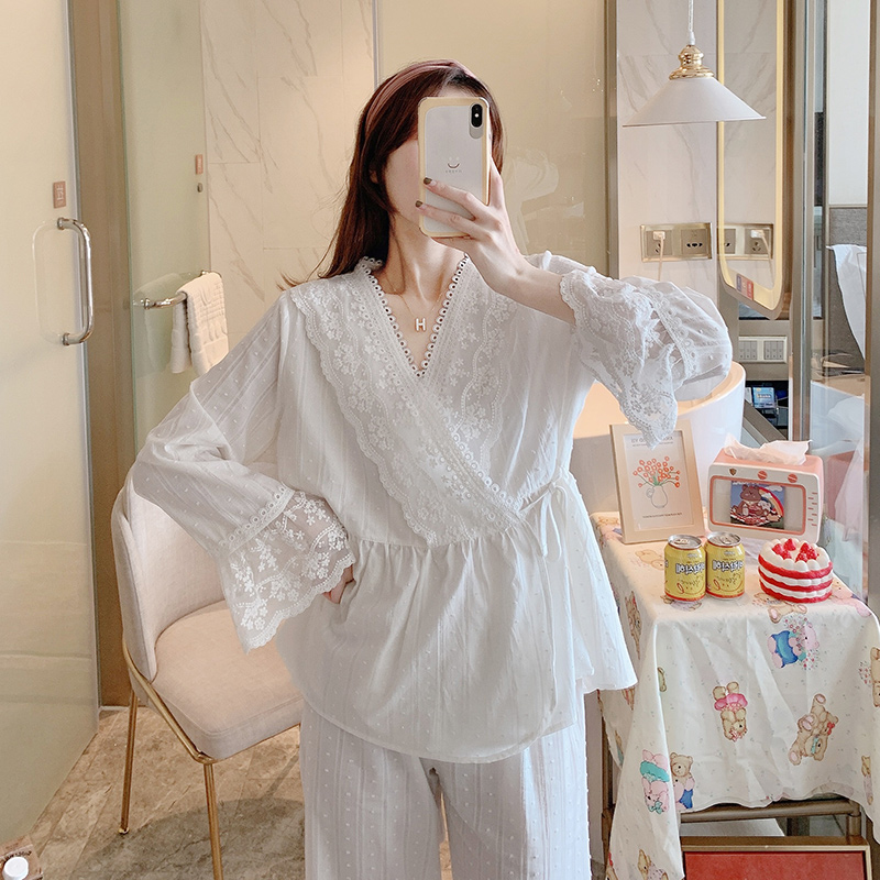 Fairy cotton pajamas women's long-sleeved spring and autumn kimono palace retro Hanfu cardigan loose summer home service suit