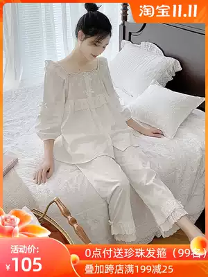 White cotton pajamas female spring and autumn Princess wind cotton ins fairy wind thin sweet cute winter home clothes