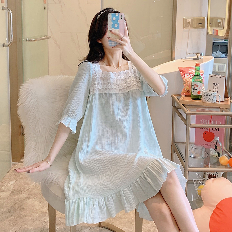 70% Sleeps Sleeping Dress Pure Cotton Full Cotton Summer Thin princess Fashion cute Exterior Wear palace Wind Home Sleeping Clothes