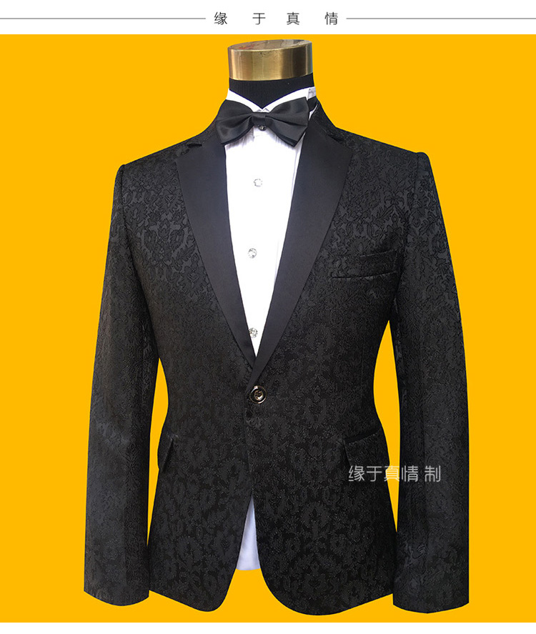 New Slim Suit Suit Thêu Hàn Quốc Đen Cổ áo Hoa tối Màu đen Đỏ Xanh Nam Ca sĩ Siyi tổ chức biểu diễn áo vest nam cao cấp