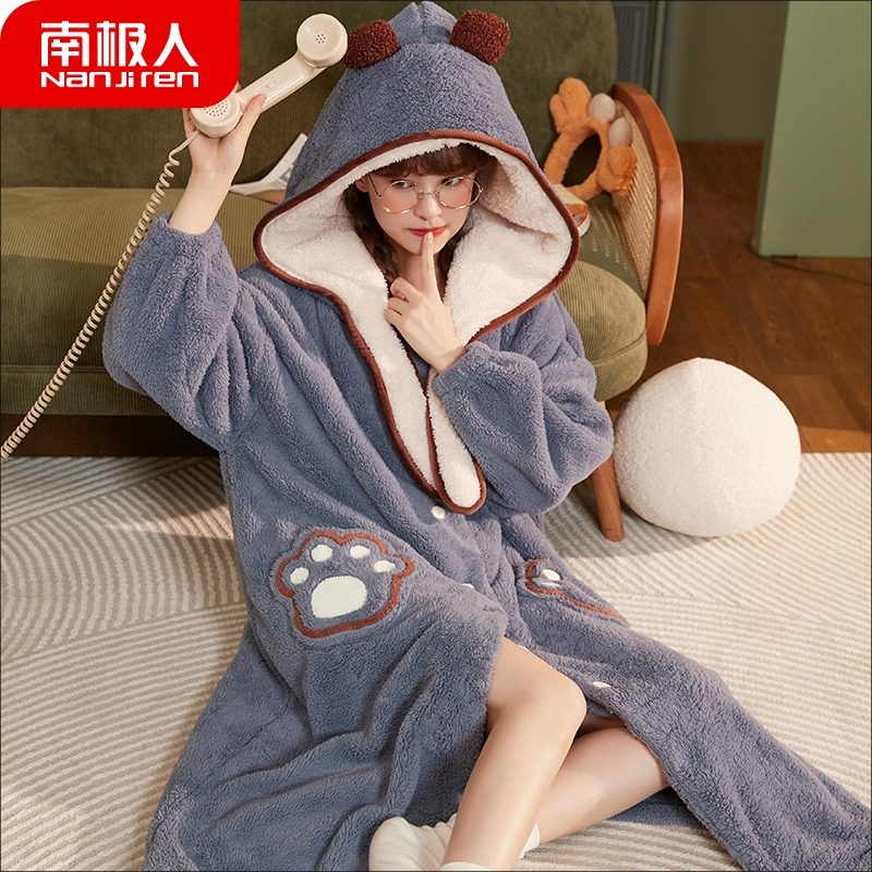 2021 New Thickened Long Version Sleeping Robes Women's Autumn Winter Gush Coral Suede Flannel Suede Pajamas Pyjamas Pyjamas