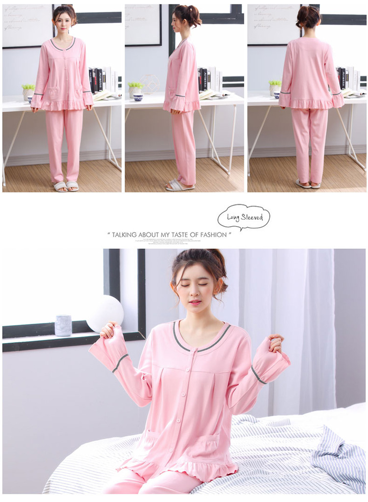Mùa xuân và mùa thu cotton dài tay đồ ngủ phụ nữ cộng với phân bón XL đồ ngủ phụ nữ cotton tháng quần áo phục vụ nhà mùa hè đồ bộ ống rộng
