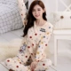 Mùa xuân và mùa thu cotton dài tay đồ ngủ phụ nữ cộng với phân bón XL đồ ngủ phụ nữ cotton tháng quần áo phục vụ nhà mùa hè