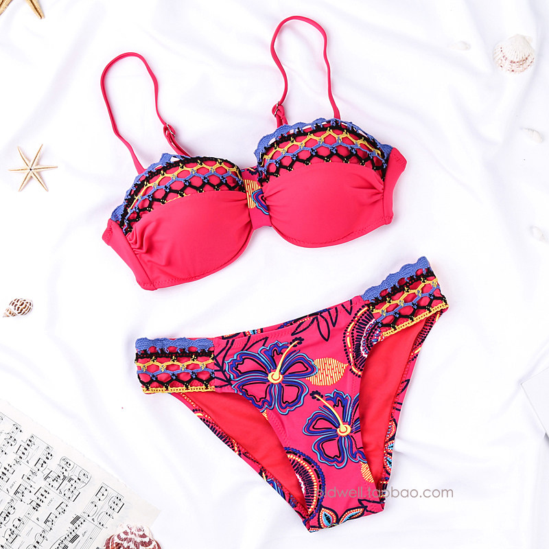 Poly Steel Entrusted Half Cup Red Beach Bikini Small Breasted Steel Ring Female Two-piece Swimsuit Spa Sexy Women Swimsuit